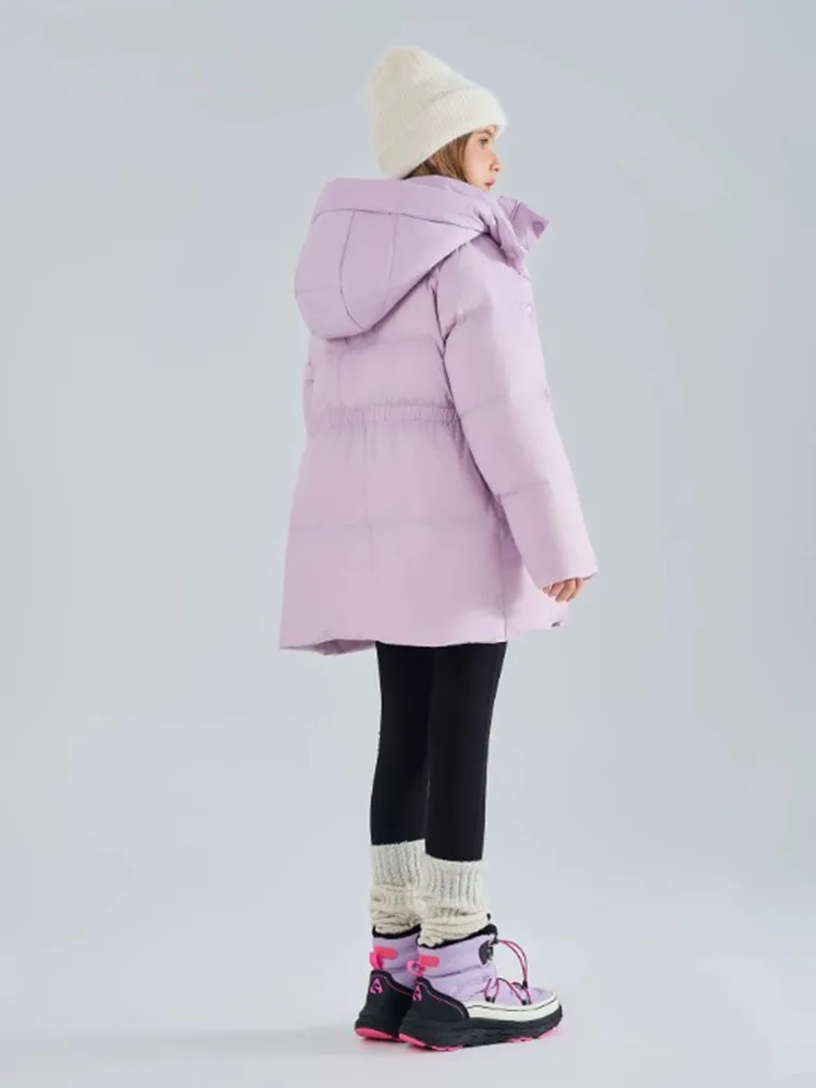 Mädchen Kapuzen-Pufferjacke, Winter, warm, dick, Parka, Kinderjacke mit Kordelzug in der Taille, Daunen-Baumwolljacke, Kinder-Oberbekleidung, Lila, A5115 – Detail 5