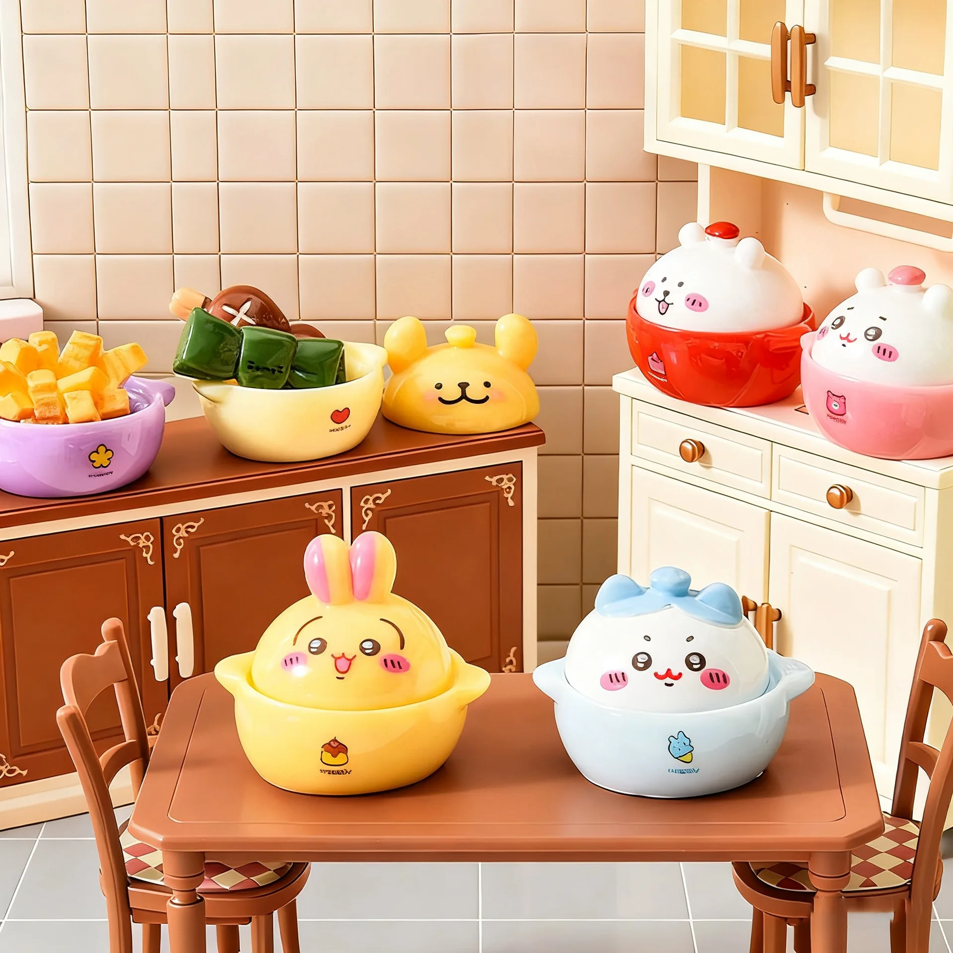 

Chiikawa Colorful 3D Stew Pot Figures Creative Car Ornaments DIY Keychains Cute Charms Miniature Accessories for Decoration