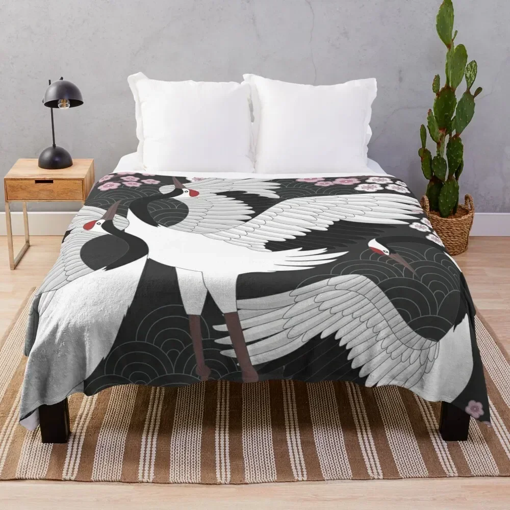 

Japanese Cranes Throw Blanket Luxurious Soft Fuzzy Blanket for Sofa Bed