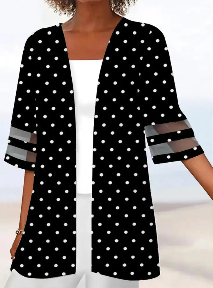 

Plus Size Women Half Sleeve Scoop Neck Polka Dot Graphic Two-Pieced Tops