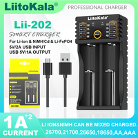Liitokala Lii-202 Rechargeable Battery Charger,Independent Control Of Two Slots ,1.2V 3.7V Li-ion NiMH 26650 21700 18650 18350
