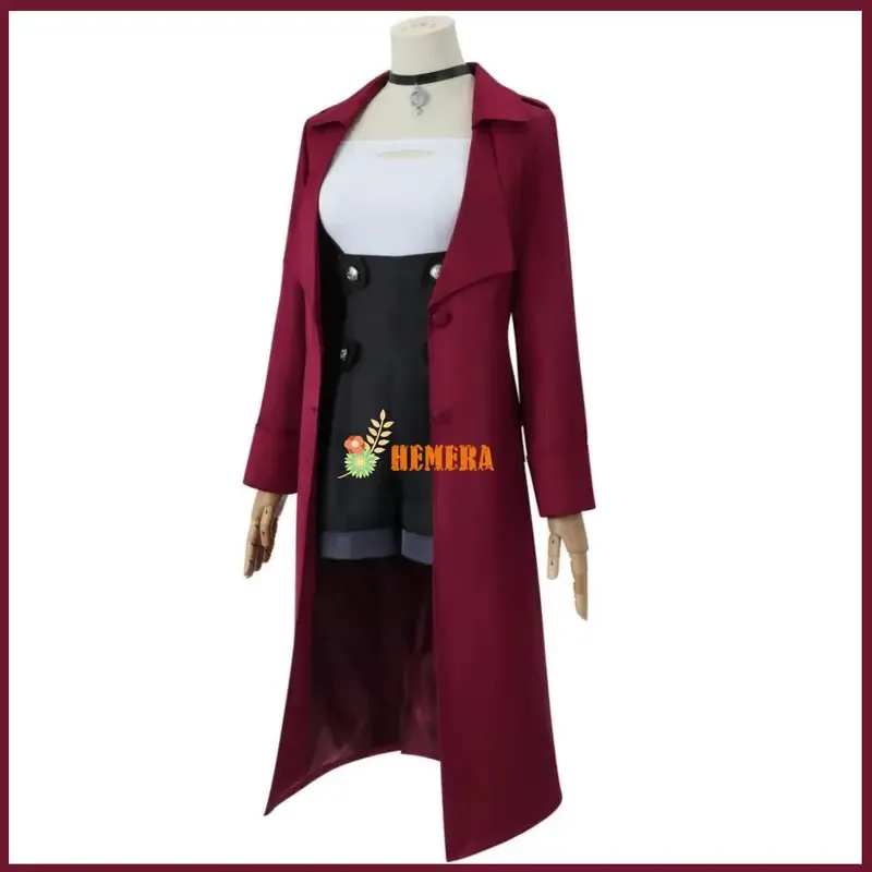 2025 11 2024 جديد أنيمي لامع روج ريدستار تأثيري حلي شعر مستعار أحمر طويل خندق معطف موحد امرأة مثير هالوين كرنف