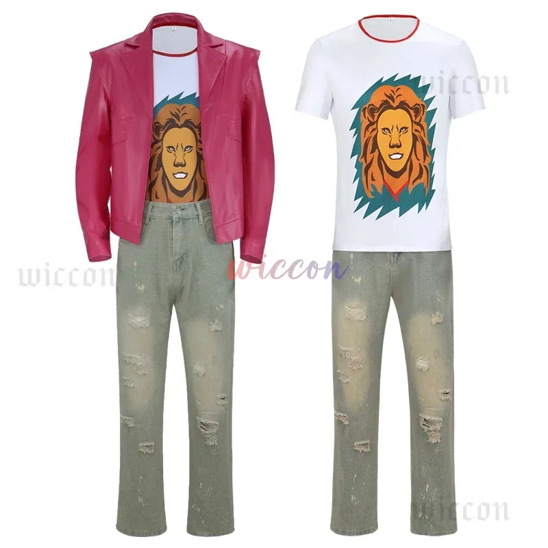 

NewGarrett Garrison Cosplay Costume Pink PU Jacket Cosplay Set Retro Futuristic Style Role Play Suit Adventure Outfit for Men Bo