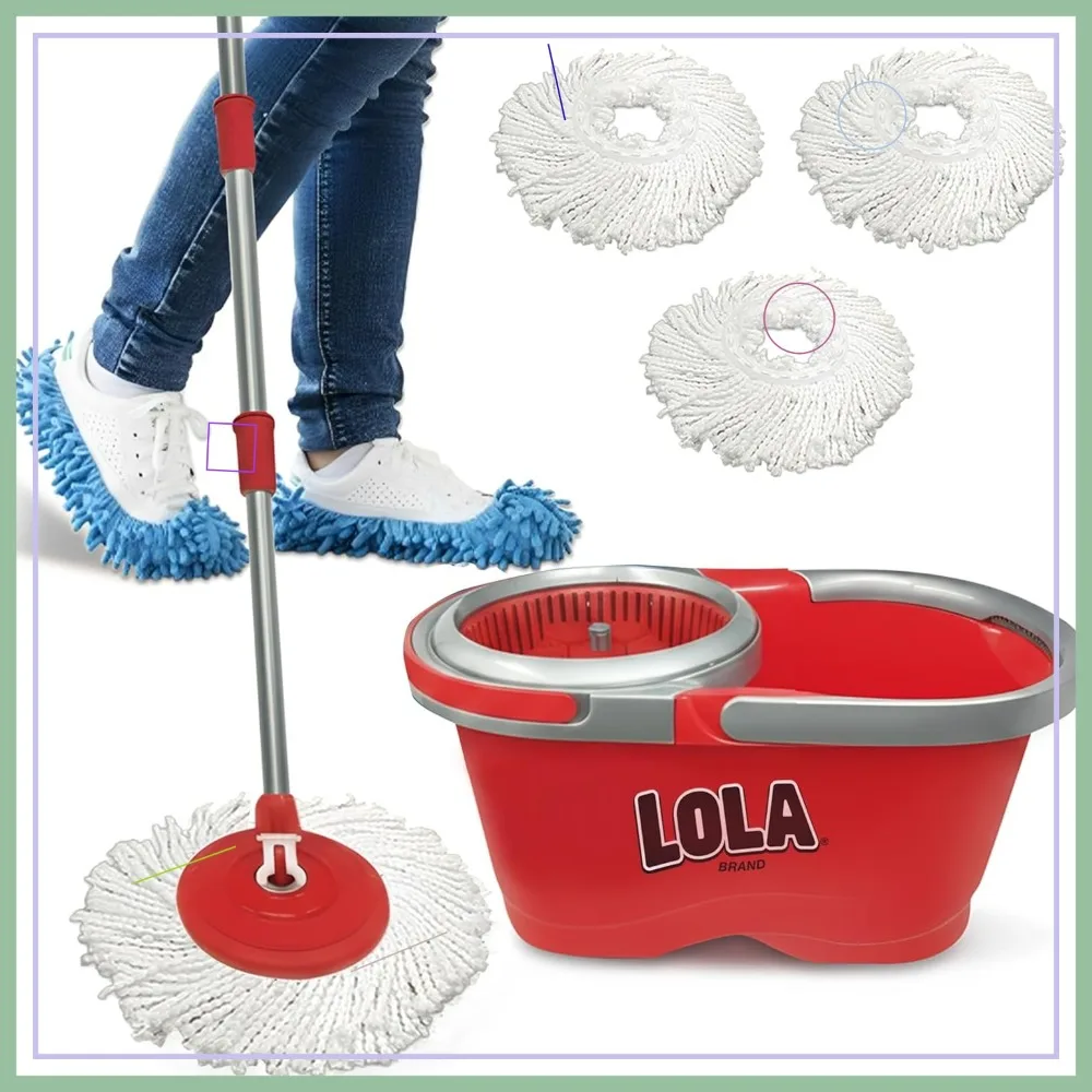 

Spin Mop & Bucket Set with 3 Washable Microfiber Heads, Fast Dry Hands-Free Wringer, Easy Spin Dry, No Pedal