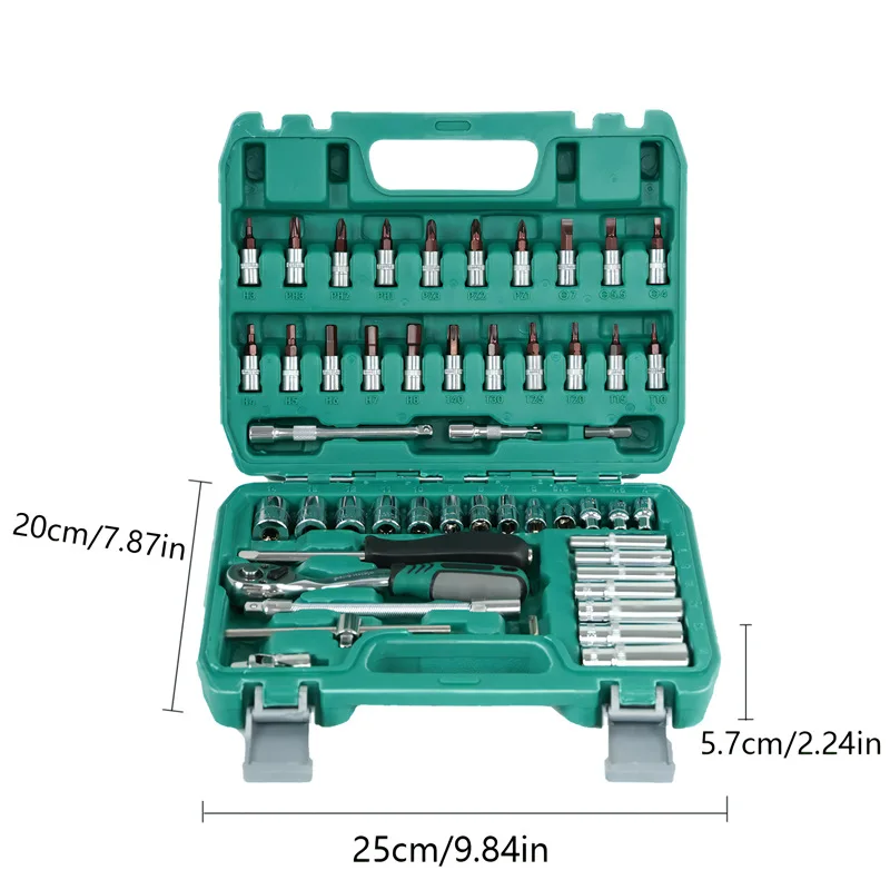 46/53 sztuk/zestaw nowy zestaw narzędzi do naprawy samochodu 1/4 Cal zestaw nasadek narzędzie do naprawy samochodu grzechotka klucz dynamometryczny