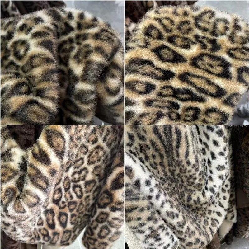 Tissu en fausse fourrure imprimé léopard en peluche de 12mm de Long, pour ensemble de vêtements chauds en fourrure haute et basse, tissu épais, matériel de couture pour bricolage