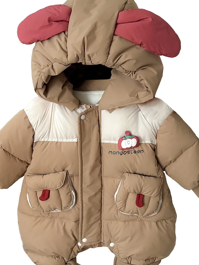 

Зимние комбинезоны Thiened для малышей, милая цветная шапка, дизайнерская одежда для младенцев, милая длинная свеч, хлопковая застежка-молния