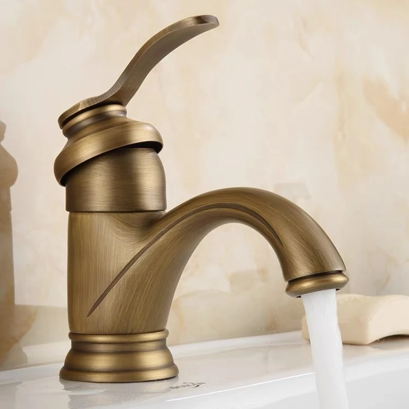 Antique European Style Full Copper Body Basin Faucet Vintage Bathroom Cold Hot Mixer Tap Home Wash Basin Water Tap G1/2 Thread