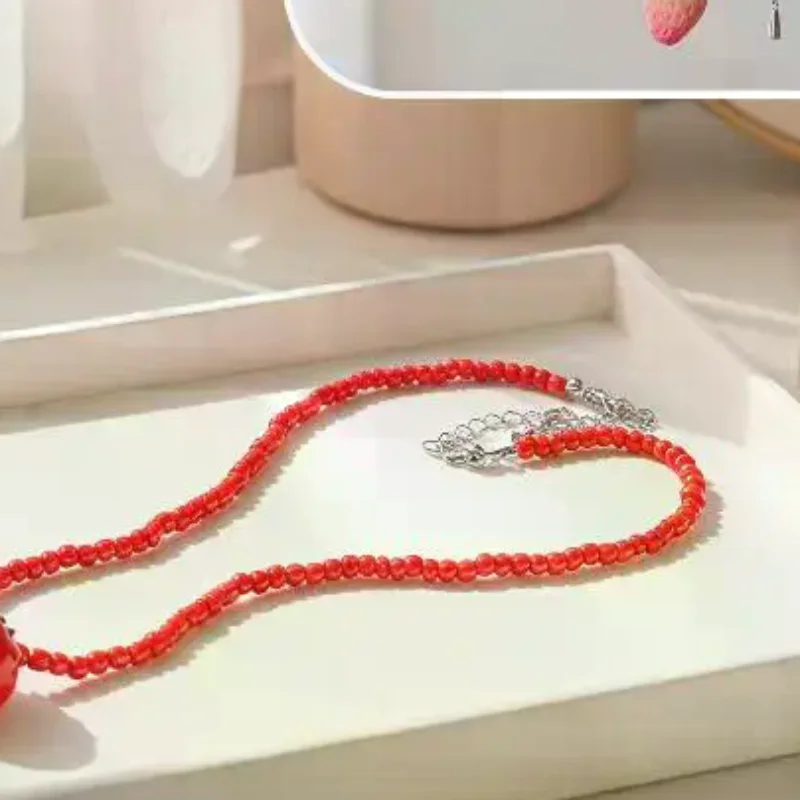 Candy Color Heart Pendant Blue Green Glass Beaded Contrast Design Necklace Girl Summer Fashion Female Jewelry Accessories