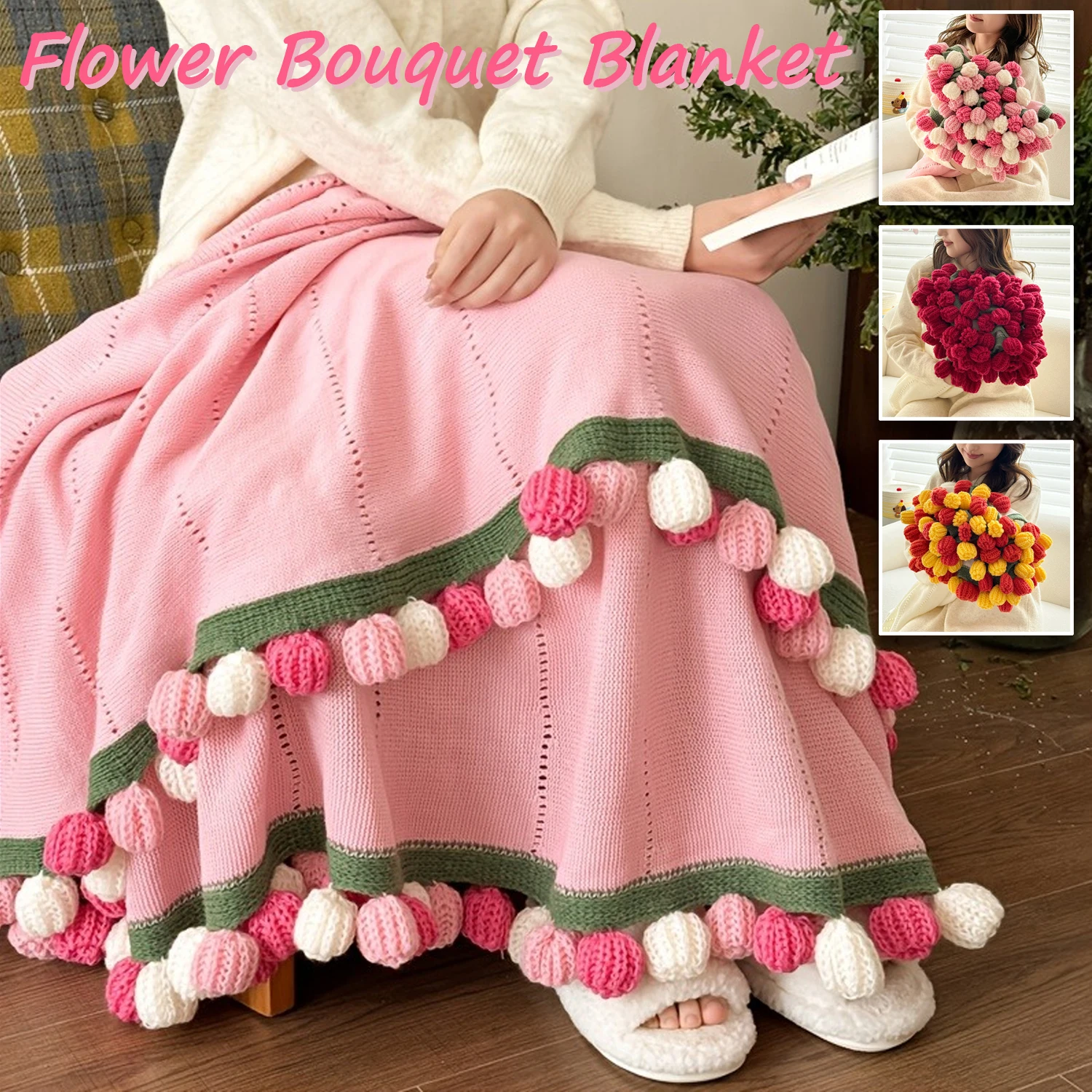 2026 NEW Rose Blanket Bouquet 100/150cm Crochet Handmade Blanket of Roses Birthday Valentine's Day Gift for Girlfriend, 1PC