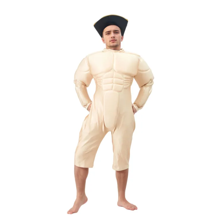 Grappige Muscle Man Rollenspel Fake Abs Halloween Kostuum Pop Outfit met Cap Party Prestaties Props
