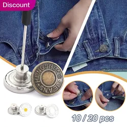 10Pcs Metal Jeans Buttons 17mm Replacement No-Sewing Screw Button Repair Kit Nailless Removable Jean Buckles Clothing Pants Pins