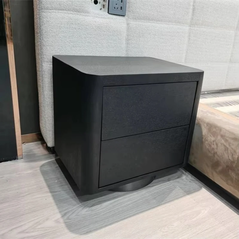 Modern solid wood bedside table Bedroom furniture Black wooden bedside table