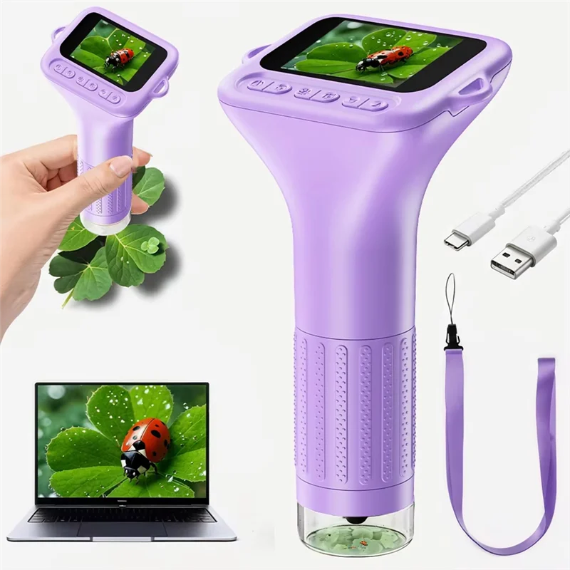 New 1000X Digital Microscope For Kids 2-Inch IPS Screen 2MP Optical Lens With Camera And Video Function For Christmas