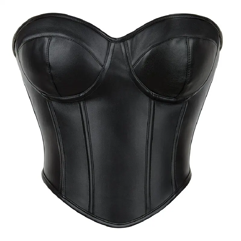 

Fashion Women Leather Corset Top Crop Bustier Gothic Bra Push Up Bodice Sexy Lingerie Corselet Party Short Camis Plus Size Black