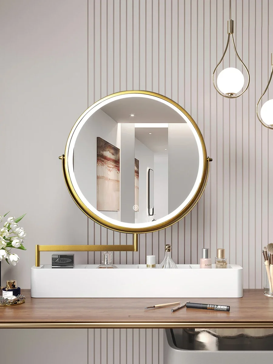 Makeup mirror can be flipped and stretched desktop dresser large rsmart 360 rotating led fill light