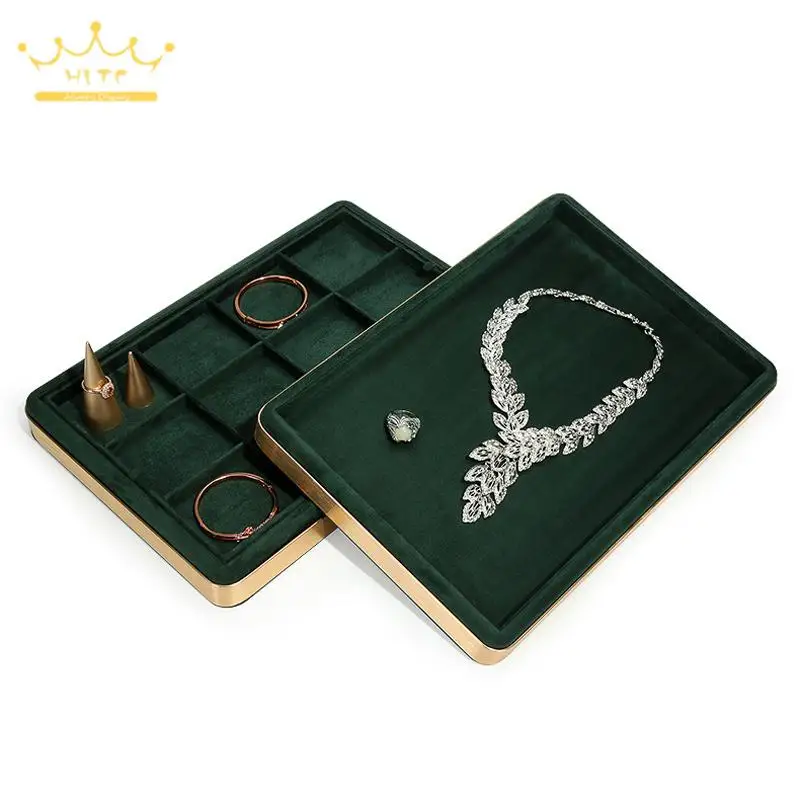 

Dark Green Jewelry Display Tray Metal Border Jewelry Storage Tray Jewelry Counter Ring Bracelet Display Tray