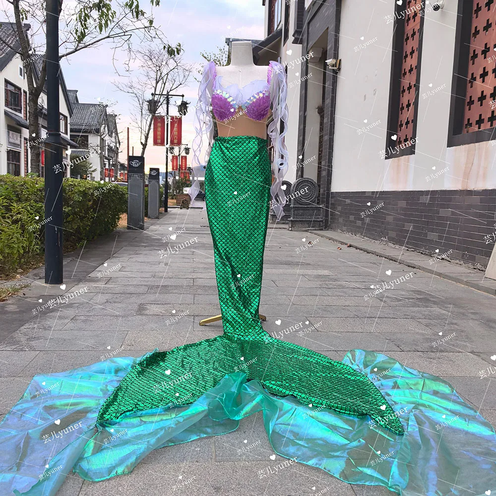 

Mermaid Princess Skirt Fish Tail Dress Party Dress Gold Plated Floating Yarn Mermaid Big Tail Aquarium Performance Swimsuit