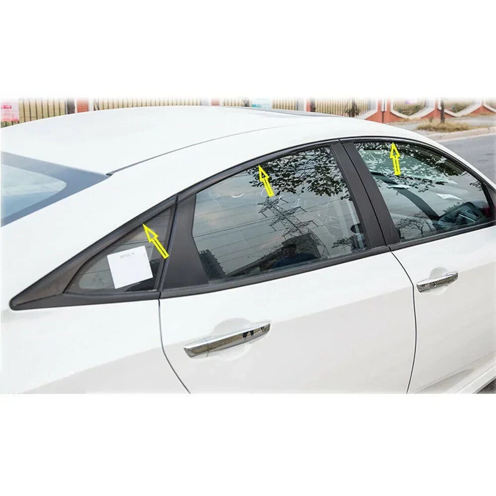 1Pack Car Stickers Side Window Vinyl 6Pcs For Honda 10th Gen 2016-2019 4dr For Sedan Auto Exterior Accessories Glossy Black