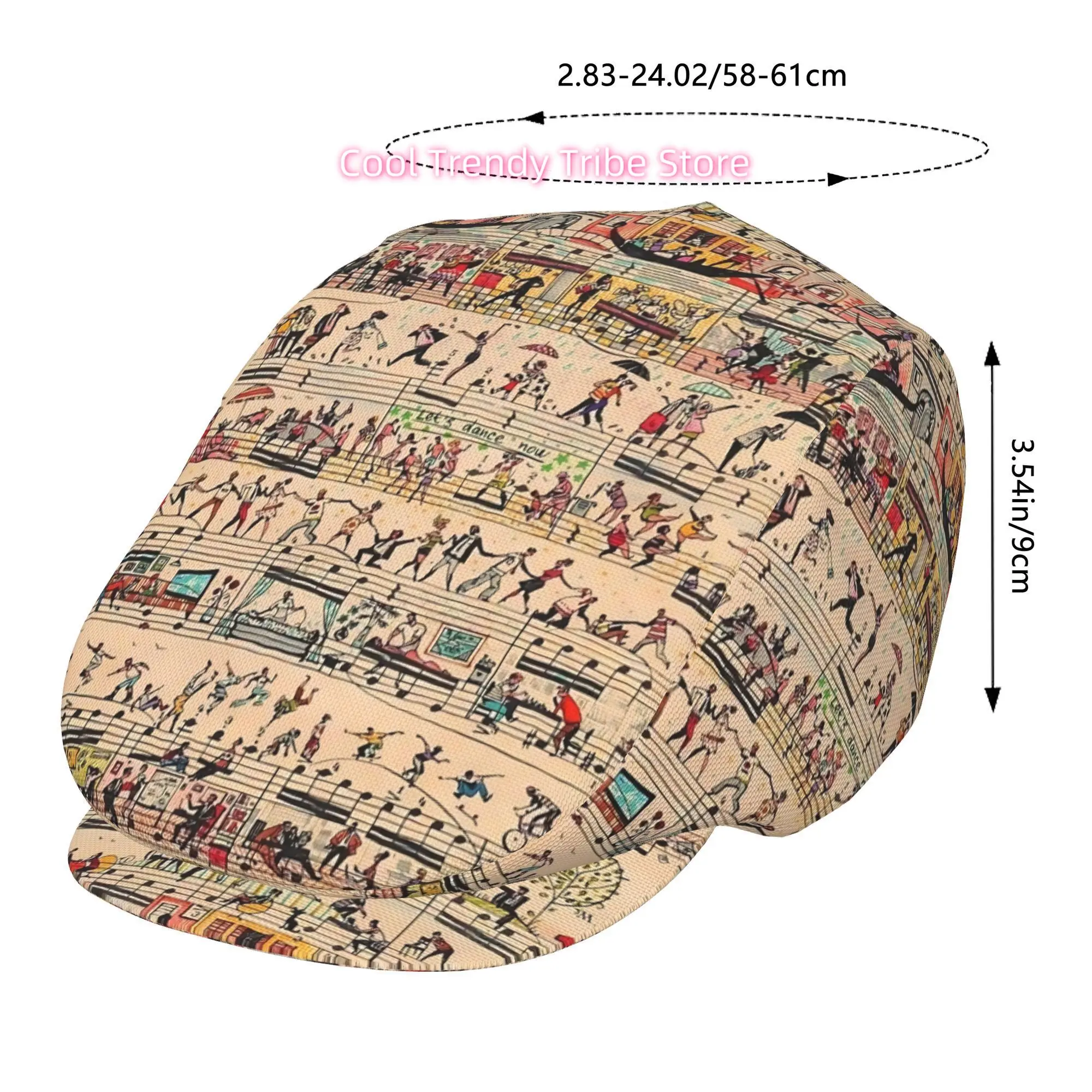 1pc of City-Themed Sheet Music Beret with a Full Face Print, a Trendy Newsboy Cap Suitable for Both Genders, Ideal for Golf, Out