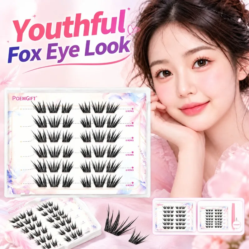 6D Multi-Layer Double Curl False Eyelashes Natural Feathery Fox Eye Look Youthful Pure Desire Single Cluster Lashes DIY Segmente