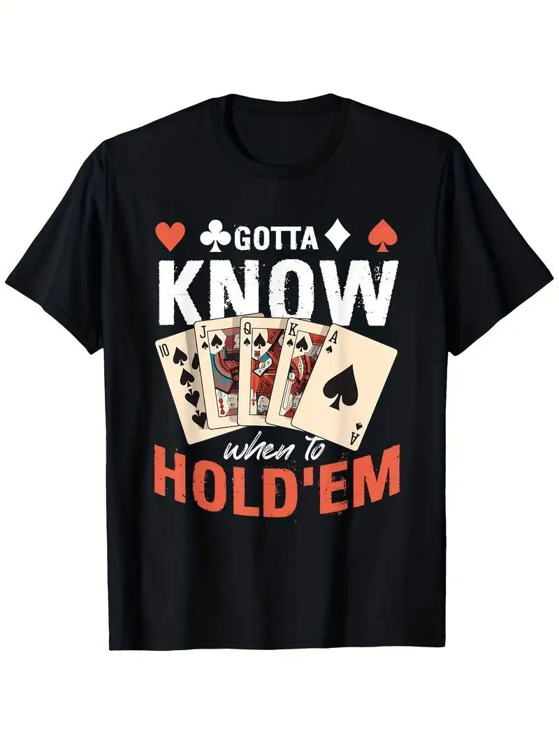 Texas Hold'em Poker Graphic T-Shirt Gotta Know When To Hold 'Em Ace Of Spades 10 Of Clubs Stretch Fit Unisex Round Neck Tee