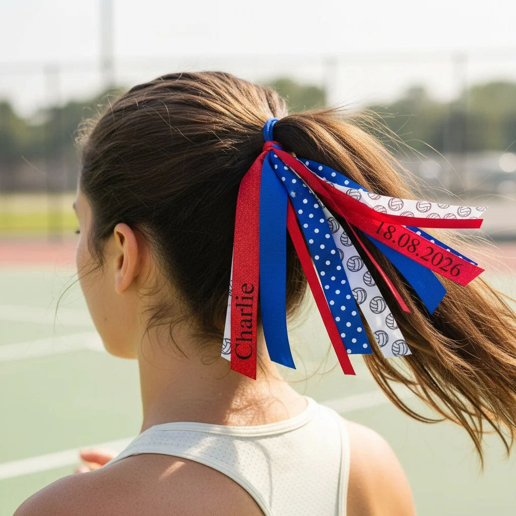 

Personalized Volleyball Ponytail Holders Custom Hair Ribbons Streamer Volleyball Elastic Hair Ties Band Scrunchies Game Day Part