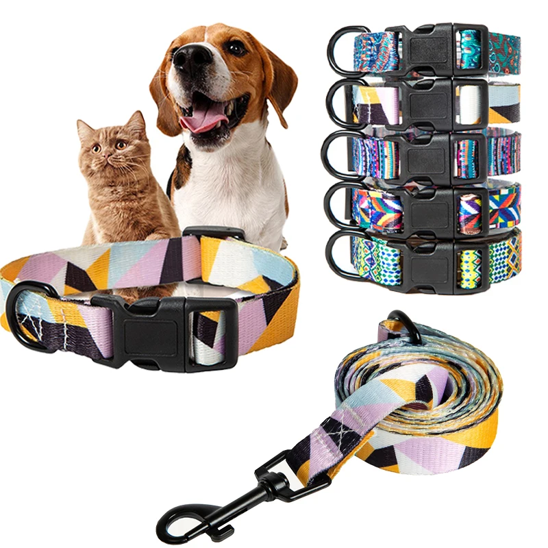 Bohemia Style Dog Cat Collar and Leash Set for Small Large Dogs Chihuahua Puppy Adjustable Collars French Bulldog Walking Leash