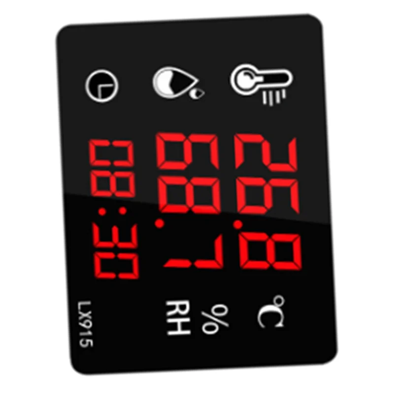 

Цифровой термометр для температуры и влажности, дисплей времени, светодиодный экран двойного назначения, высокая точность LX915-ABJU