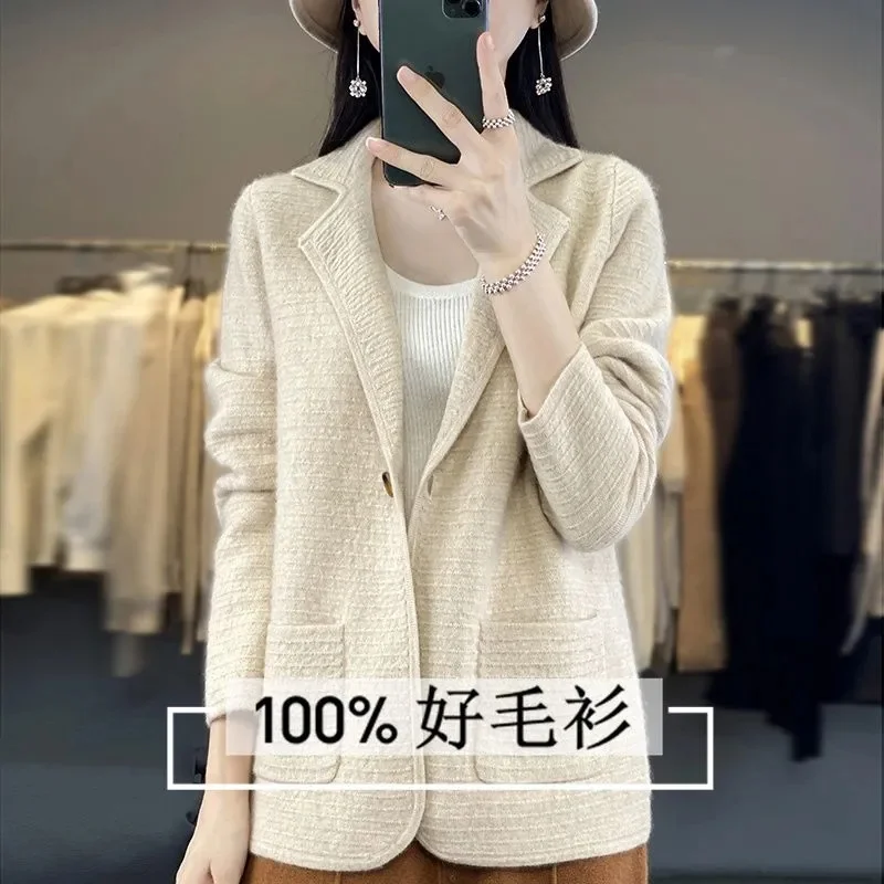 Mantel Sweater Wanita 2025 Musim Semi Musim Gugur Musim Dingin Baru V-Neck Knitwear Wanita Warna Solid Jaket Joker Cardigan Baju Dasar Atasan