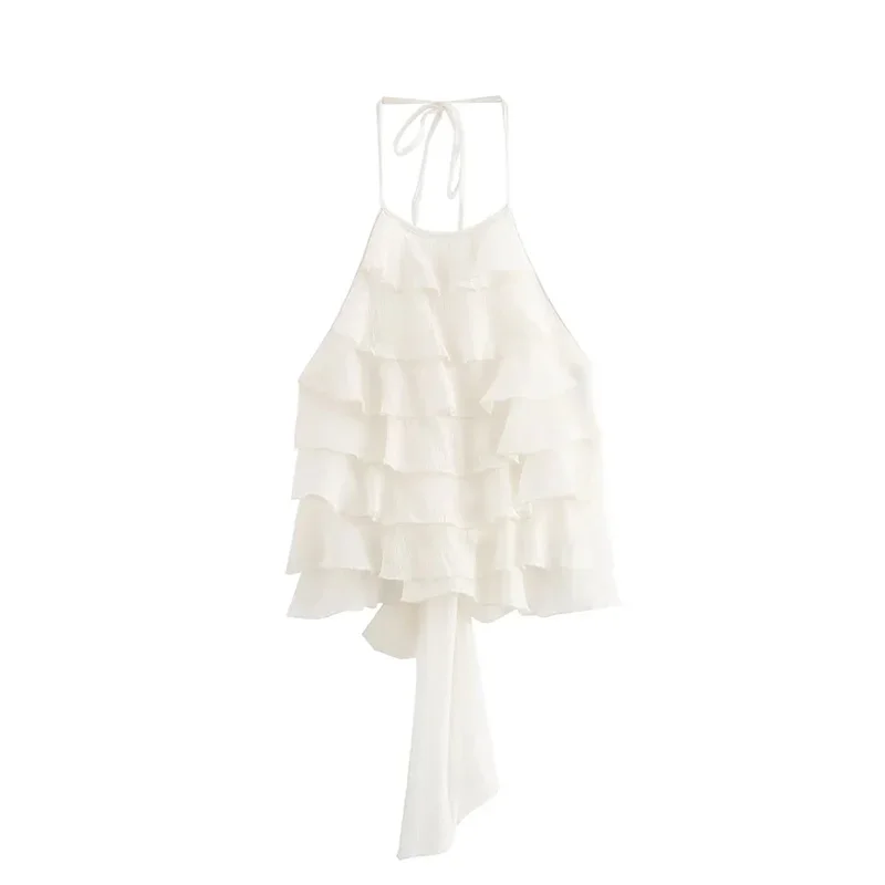 DGTQYQ 2025 Summer Women Bow Halter Sleeveless Vest Elegant Fringed Sexy Top Vest Fashion Lady Bustier Suspender Female Clothes