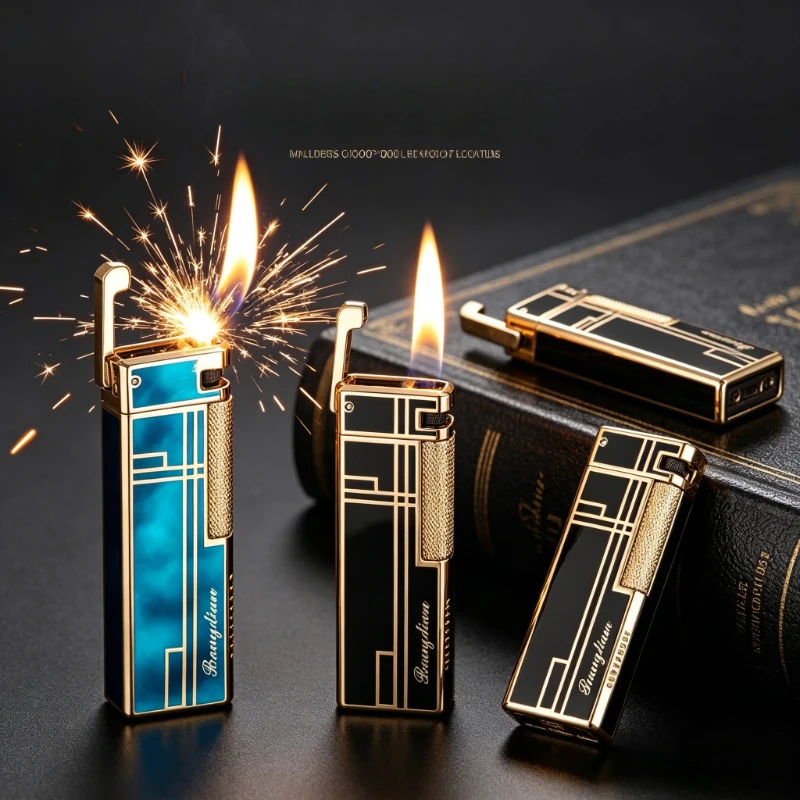 

Stylish Retro Side Fire Butane Lighter, Manual Mechanical Ignition Design, Compact Carry Type Unique Gift For Cigar Lovers