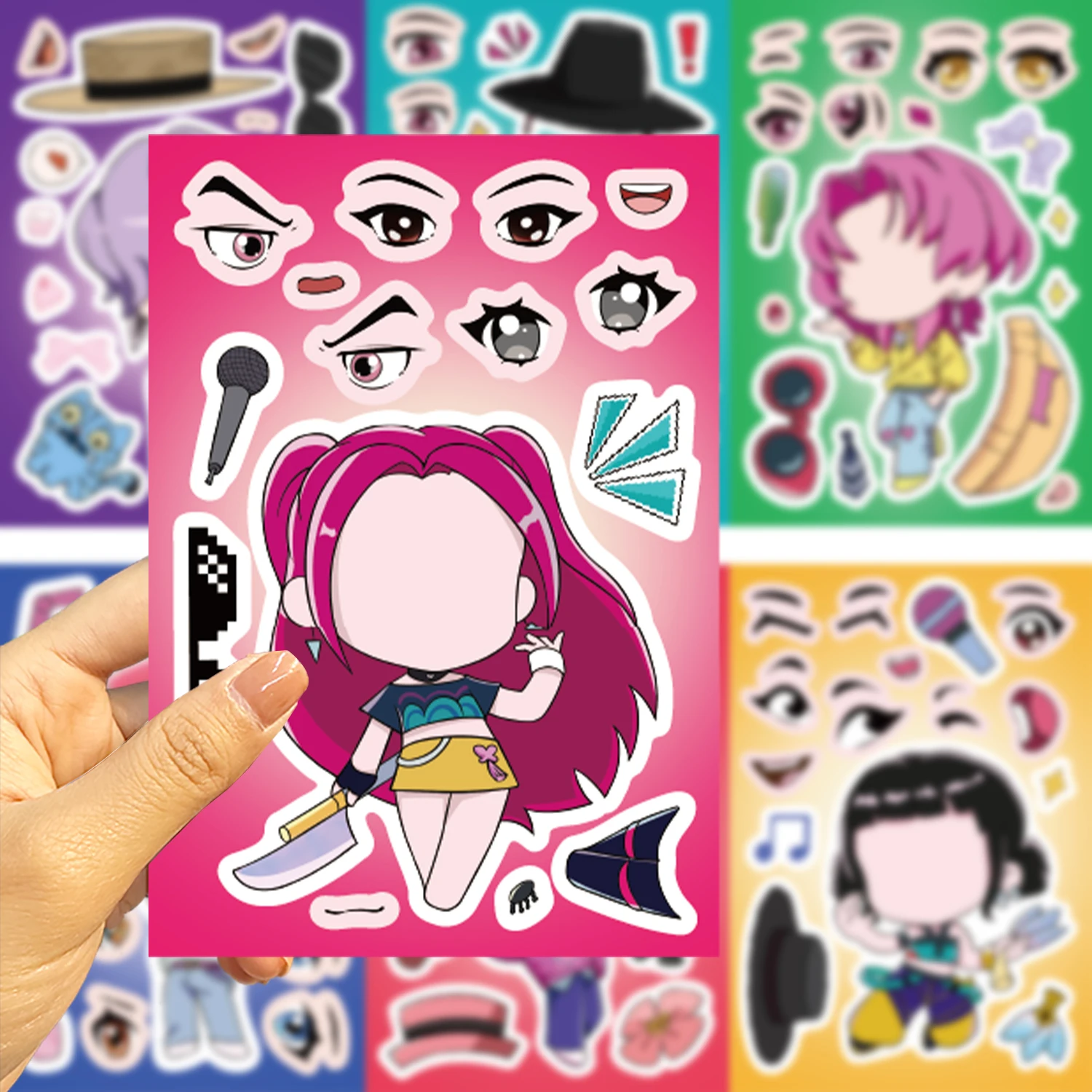 8/16/24 قطعة مضحك Kpop شيطان الصيادون جعل وجه لغز ملصقات الاطفال جعل الخاصة DIY لعبة الأطفال بانوراما لعبة تعليمية