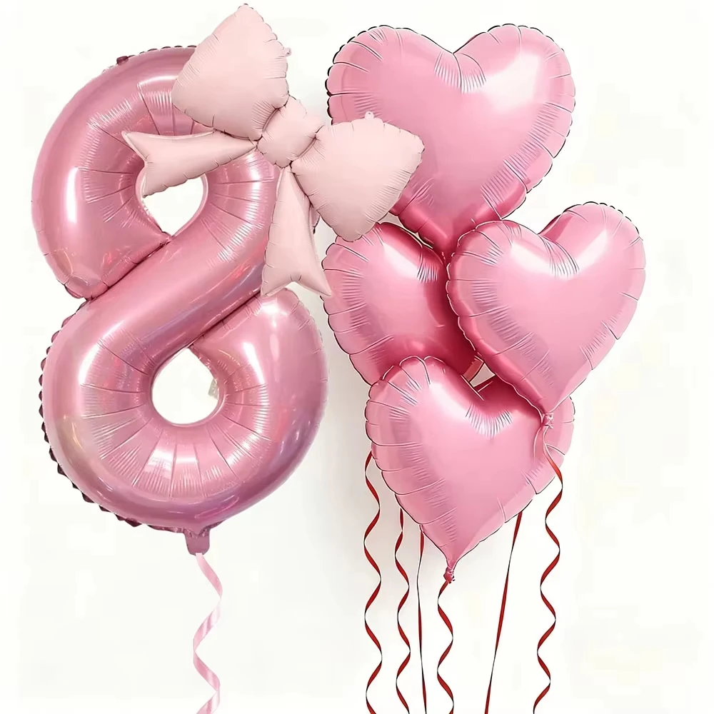6-teiliges Rosa Herz-Schleifenballon-Set Zahlen-Folienballons Geburtstagsballon Mädchen Dating-Geschenk Hochzeit Verlobungen Jubiläen Party-Dekoration – Detail 10