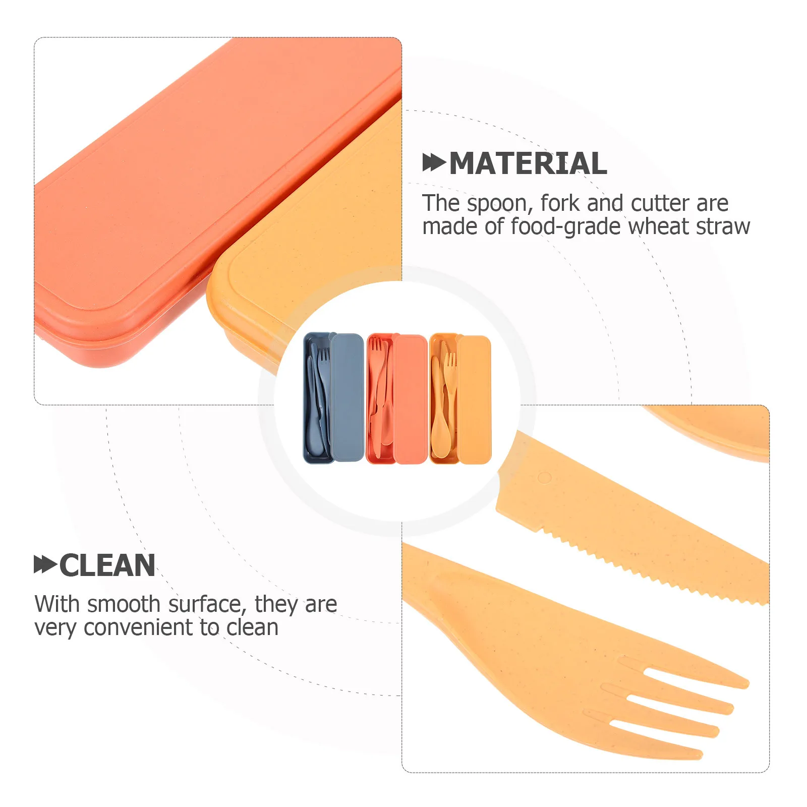 

3 set Wheat Straw Cutlery Set Portable Fork Spoon Cutter Tableware For Travel Picnic Camping Lunch Box Reusable Utensils Case