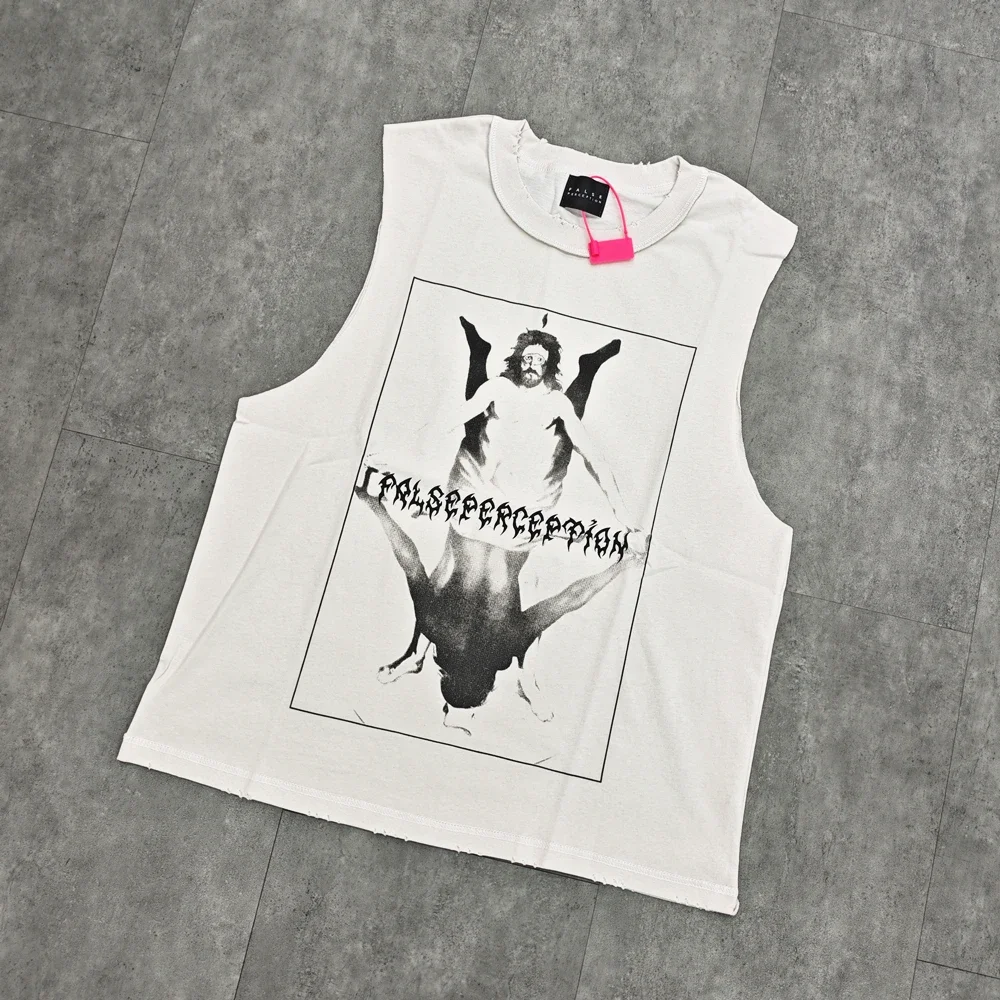 

Yao Fashion Gothic Alphabet Print Casual Streetwear Tank Vintage Loose Baggy Retro Sleeveless 1:1 Cotton Sport Vest For Men