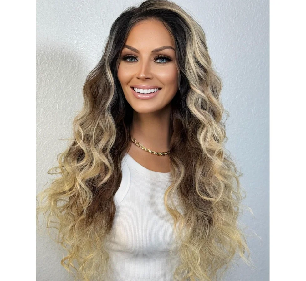 

Светло-русый парик с эффектом омбре для женщин, длинные глубокие волнистые синтетические парики спереди, удобная посадка, бесклеевая одежда, чтобы получить парик с реалистичным видом