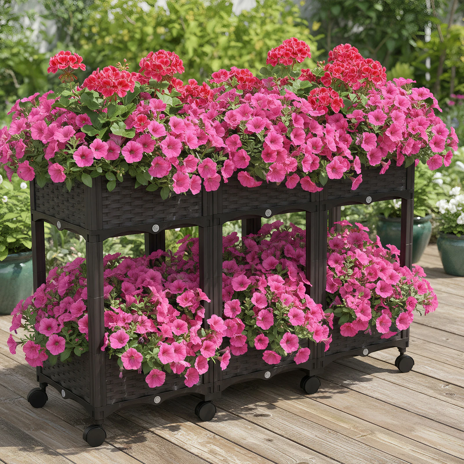 

Приподнятая грядка на колесах для уличных растений: томатов, цветов, овощей