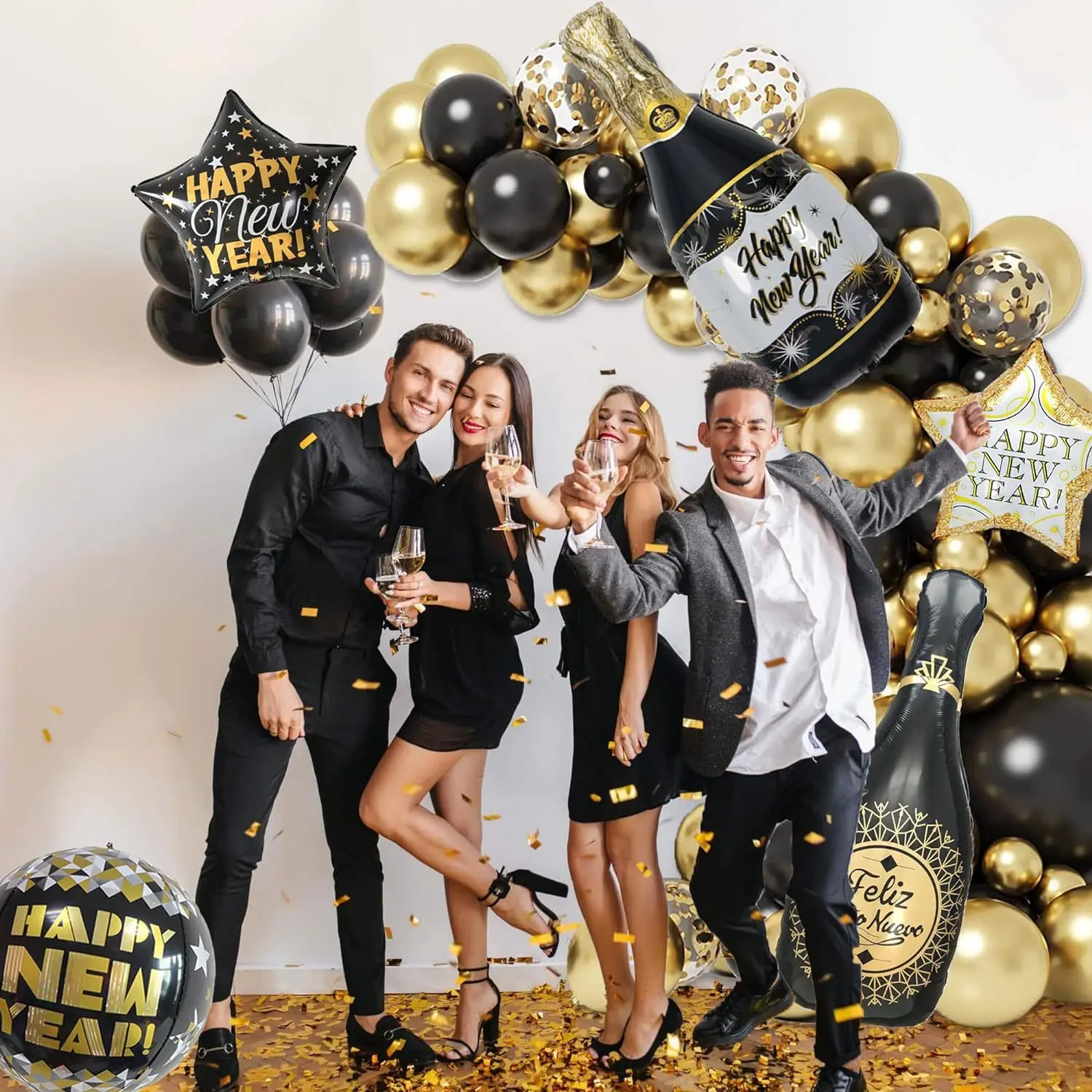 116 قطعة سنة جديدة سعيدة 2026 بالون دائري ونجمي ليلة رأس السنة العد التنازلي حفلة الاحتفال بالون ديكور الحفلات