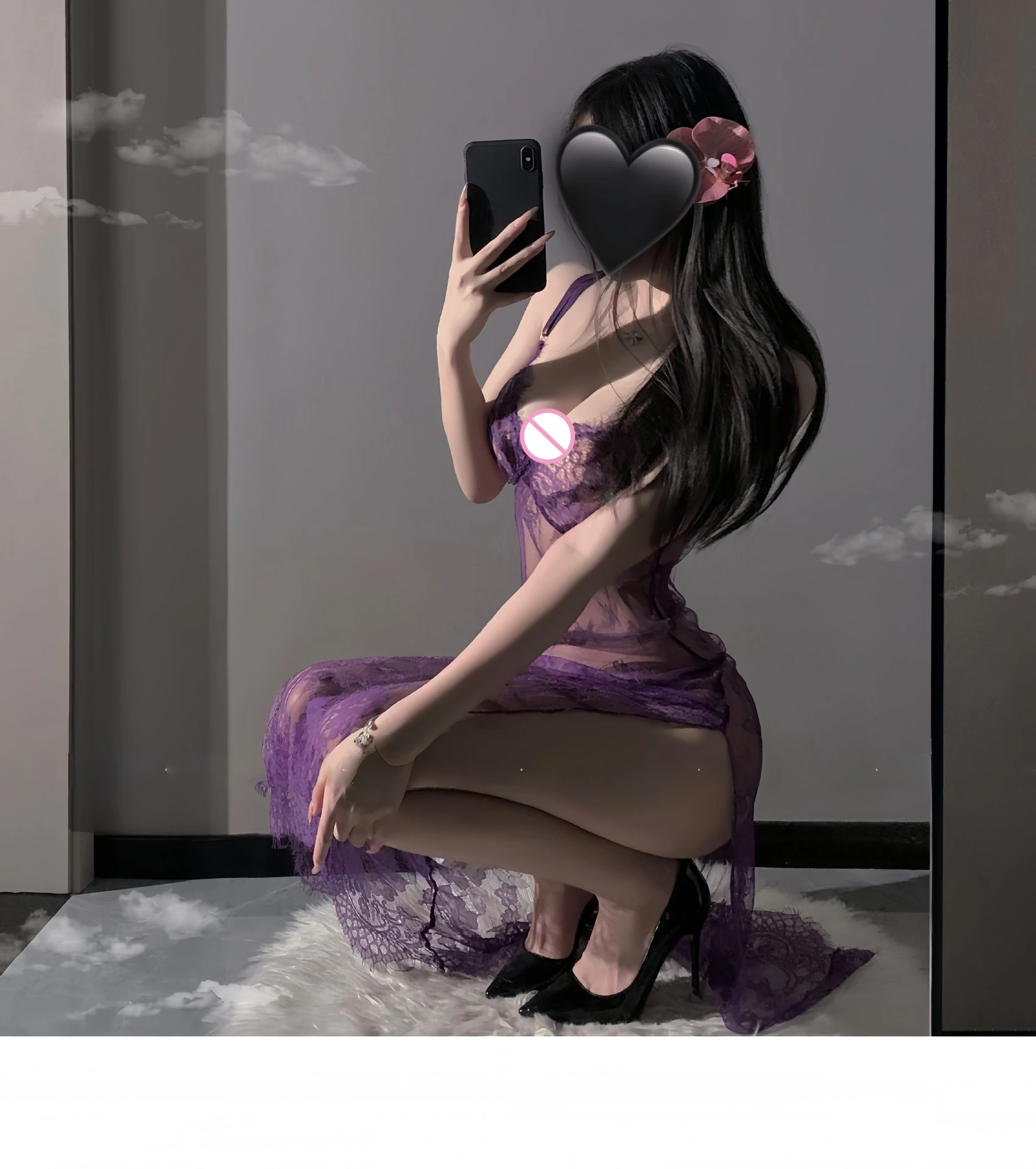 Purple Sexy Women Sheer Lace Slip Lingerie Set High Split Long Dress Cosplay Uniform Sleepwear Suitable for Small Bust Ladies view 4