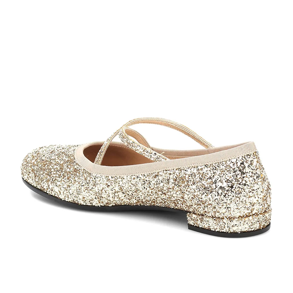 Round Toe Cross Strap Band Glitter Shoes Ballet Flats Gold Silver Anti Slip Women's Shoes Comfortable Doll Shoes Home Comfort