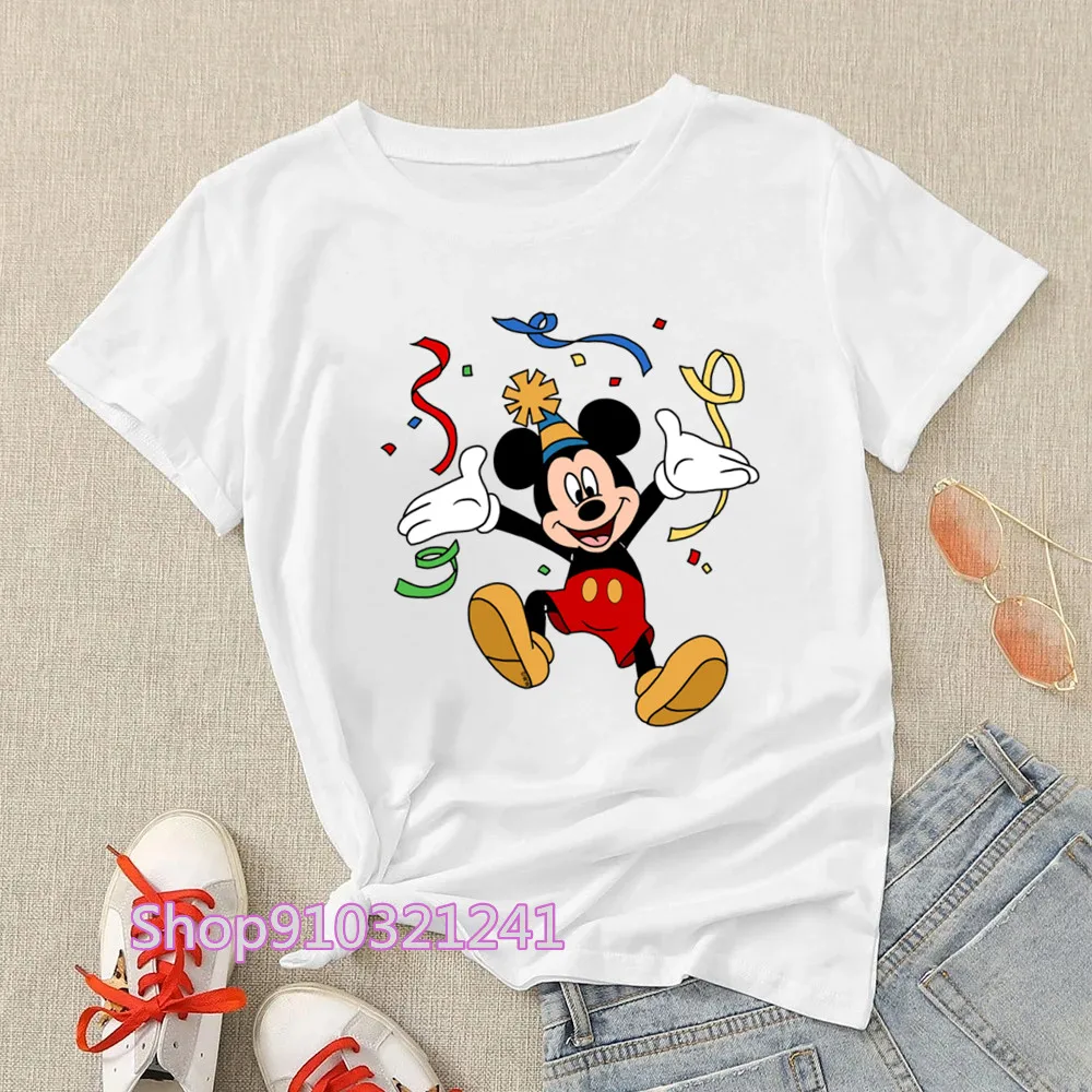 Mickey T Shirts Party Graphic Cute Minnie T-Shirts for Girls Women Cartoon Happy Birthday Printing Fashion Womens Clothing