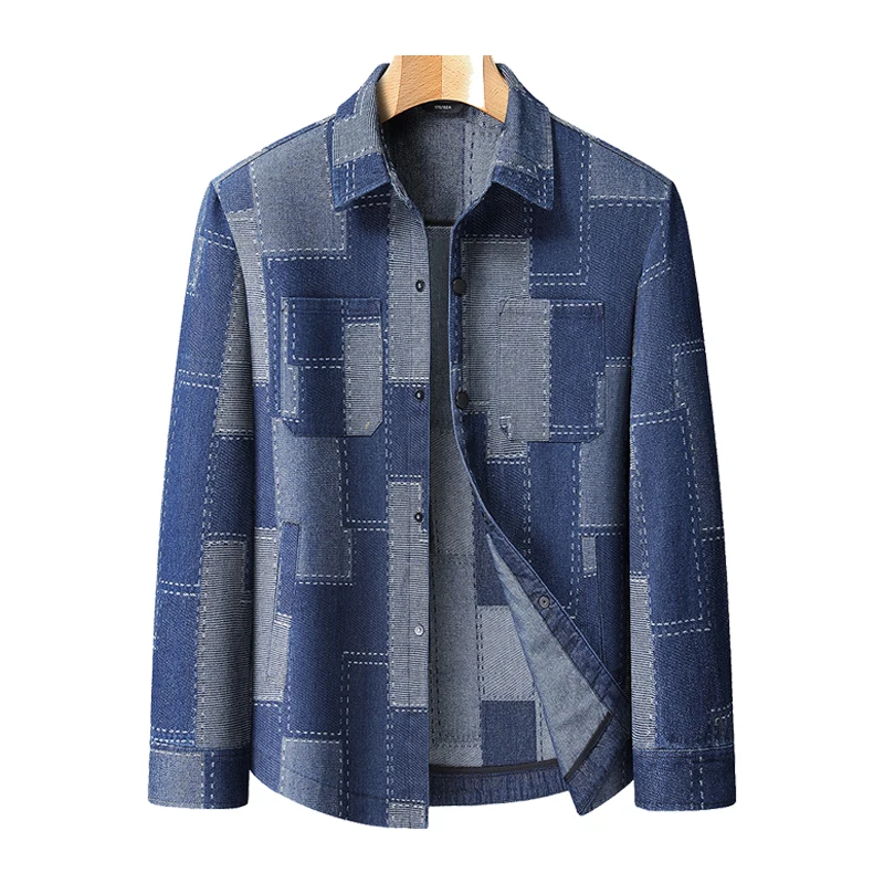 Oversized L-8XL Men's Plaid Design Denim Jackets Youth High Street Wear Loose Checkered Cotton Coat Single Breasted Top Clothing