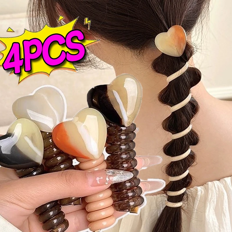 

Телефонная проволока в форме сердца, эластичные резинки для волос для женщин, резинки для волос, петля, спиральные повязки на голову, держатели для хвоста, аксессуары