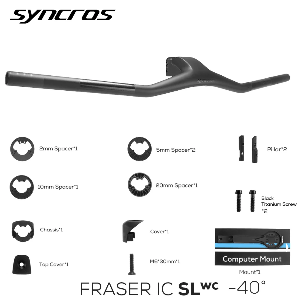 

SYNCROS FRASER IC SL WC 740MM X 70/80mm -40° Full Carbon Fibre Integrated MTB Handlebar bike accessories Black Matte With Mount