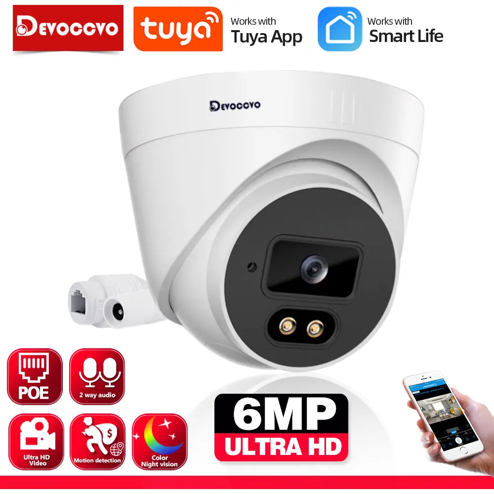 indoor poe video surveillance camera cctv security cam color night vision monitoramento ip cam way audio tuya wire cctv 6mp 01