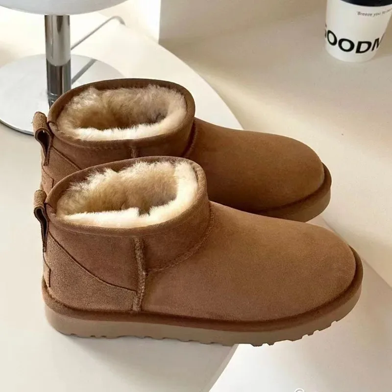 2026 Winter Warm Boots Ladies Snow Boots Man and Women Short Boots Real Sheepskin Wool Low-cut Warm Fur Shoes Fur
