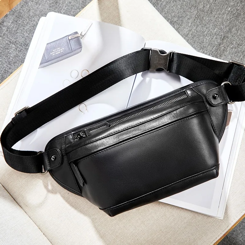 Wmnuo Cattlehide Chest Bag Casual Black Messenger Crossbody Bags Men Real Cowhide Male Shoulder Sling Waist Bags 2 Style