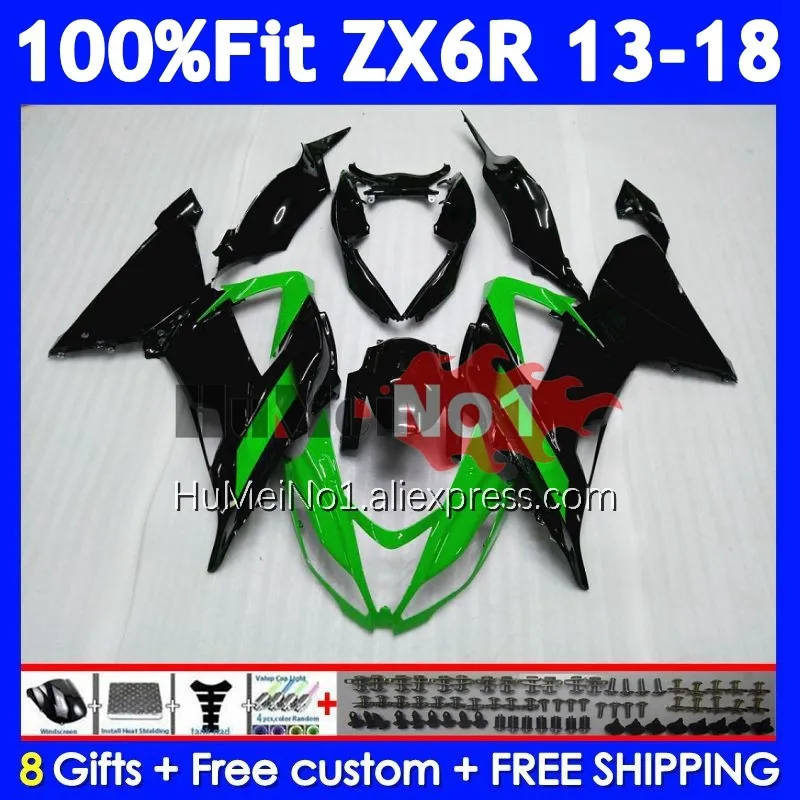 Body For KAWASAKI NINJA ZX 6R 636 ZX-6R 209No.9 ZX6R 13 14 15 16 17 18 2013 ZX636 2014 2015 2016 2017 2018 Green black Fairing