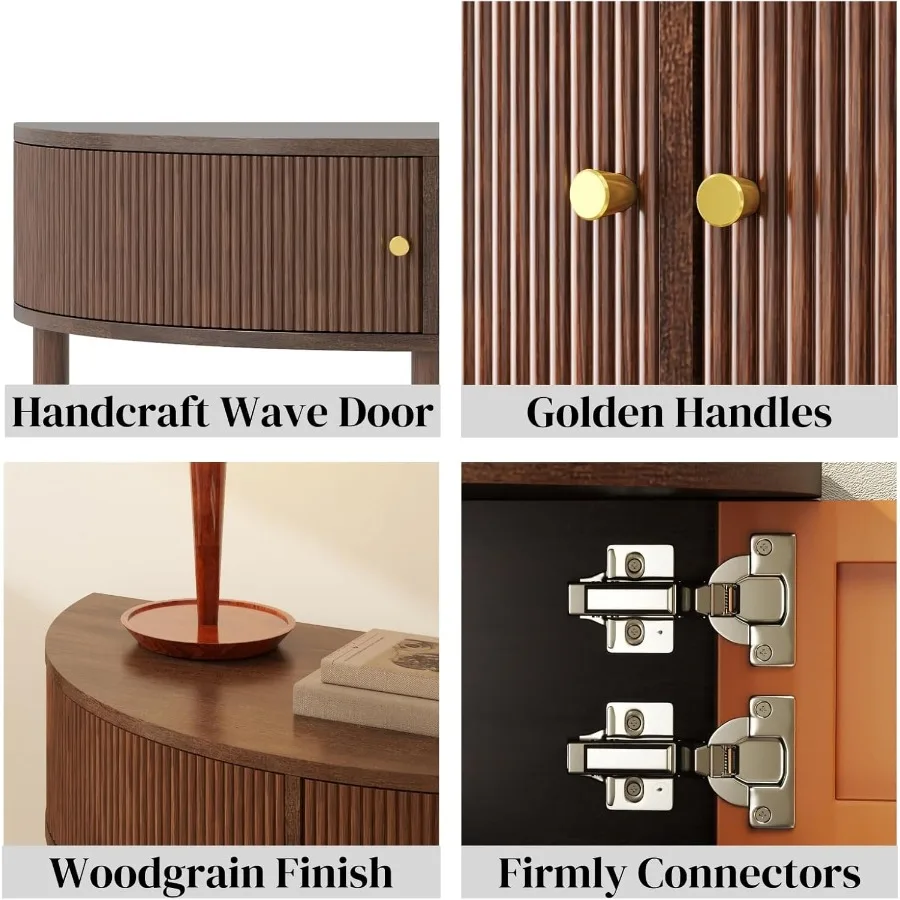 현관 테이블 수공예 반달형 플루티드 콘솔 테이블 2개의 라탄 수납 공간이 있는 작은 반원형 테이블 복도용